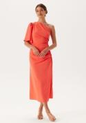 Bubbleroom Occasion Ruched One Shoulder Midi Dress Coral 34
