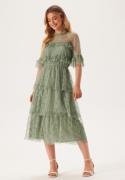 BUBBLEROOM Frill Lace Midi  Dress Dusty green 34