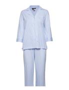 Lrl Heritage 3/4 Sl Classic Notch Pj Set Pyjamas Nattøj Blue Lauren Ralph Lauren Homewear