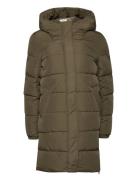 Quilted Coat With Rib Knit Details Foret Jakke Khaki Green Esprit Casual