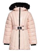 Long Belted Puffer Coat Foret Jakke Pink Calvin Klein