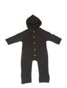 Jumpsuit Merino Wool W. Buttons And Hoodie, Brown Jumpsuit Brown Smallstuff