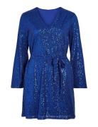 Viglitas Deep V-Neck L/S Sequin Dress Kort Kjole Blue Vila