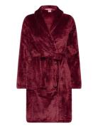 Robe Short Fleece Embossed Rib Morgenkåbe Red Hunkemöller