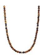 Beaded Necklace With Brown Tiger Eye And Gold Halskæde Smykker Brown Nialaya