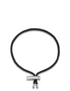Men's Black String Bracelet With Adjustable Silver Lock Armbånd Smykker Silver Nialaya