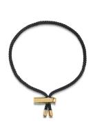 Men's Black String Bracelet With Adjustable Gold Lock Armbånd Smykker Gold Nialaya