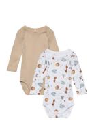 Nbnbody 2P Ls Beige Animal Noos Bodies Long-sleeved Multi/patterned Name It