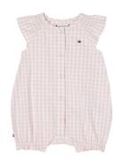 Baby Ruffle Gingham Shortall Bodysuits Short-sleeved Pink Tommy Hilfiger