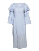 Straight Midi-Length Dress With Voluminous Sleeves Knælang Kjole Blue DESIGNERS, REMIX