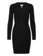 Objfae Thess L/S Rib Knit Dress Knælang Kjole Black Object