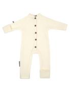 Jumpsuit, Merino Wool W. Buttons, Offwhite Langærmet Body Beige Smallstuff