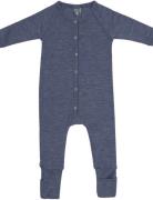 Night Suit, Denim Melange Drop Needle, Merino Wool Pyjamas Sie Jumpsuit Blue Smallstuff