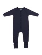 Night Suit, Navy Drop Needle, Merino Wool Pyjamas Sie Jumpsuit Navy Smallstuff
