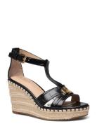 Large Croc Emboss-Hale Ii-Es-Wed Espadrillos Med Hæl Sandal Black Lauren Ralph Lauren