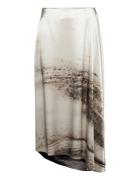 Travertine Print Asymetric Skirt Knælang Nederdel White Calvin Klein