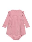 Ruffled Pointelle Cotton Dress & Bloomer Dresses & Skirts Dresses Baby Dresses Long-sleeved Baby Dresses Pink Ralph Lauren Baby