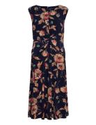 Floral Twist-Front Stretch Jersey Dress Knælang Kjole Navy Lauren Ralph Lauren