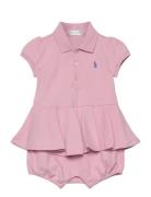 Stretch Mesh Peplum Polo Shortall Dresses & Skirts Dresses Baby Dresses Short-sleeved Baby Dresses Pink Ralph Lauren Baby