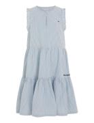 Seersucker Striped Ruffle Dress Dresses & Skirts Dresses Casual Dresses Sleeveless Casual Dresses Blue Tommy Hilfiger
