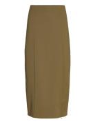 Joellegz Hw Long Skirt Knælang Nederdel Khaki Green Gestuz