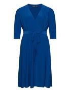 Surplice Jersey Dress Knælang Kjole Blue Lauren Women