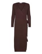 Vicomfy L/S Wrap Knit Dress/Su - Noos Knælang Kjole Brown Vila