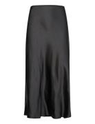 Midi Satin Skirt Knælang Nederdel Black Mango