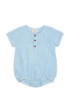 Seersucker Romper W. Sleeves Bodysuits Short-sleeved Blue Copenhagen Colors