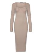 Knitted Midi Dress Knælang Kjole Beige Gina Tricot