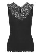 Silk Top Regular W/ Lace Tops T-shirts & Tops Sleeveless Black Rosemunde