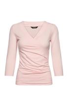 Rayon Spandex Jrsy-3\4-Knt Tops Blouses Long-sleeved Pink Lauren Ralph Lauren