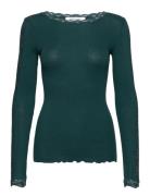 Organic T-Shirt W/ Lace Tops T-shirts & Tops Long-sleeved Green Rosemunde