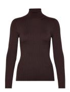 Slflydia Ls Knit Rollneck Lurex B Tops Knitwear Turtleneck Brown Selected Femme