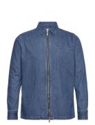 Relaxed Denim Zip Shirt - Gots/Vega Tops Shirts Casual Blue Knowledge Cotton Apparel