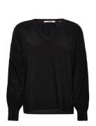 Blouse With Smocked Details, Lenzing™ Ecovero™ Tops Blouses Long-sleeved Black Esprit Casual