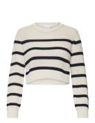 Mlpixie L/S Cropped Knit Top A. Tops Knitwear Pullovers White Mamalicious