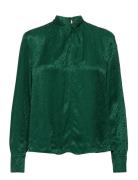 Vis Jacquard Knot Neck Blouse Tops Blouses Long-sleeved Green Tommy Hilfiger