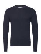 Slhmadden Ls Knit Cable Crew Neck B Tops Knitwear Round Necks Navy Selected Homme