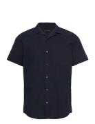 Bowling Julius Seersucker Shirts Ss Tops Shirts Short-sleeved Navy Clean Cut Copenhagen