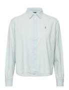 Wide Cropped Chambray Shirt Tops Shirts Long-sleeved Blue Polo Ralph Lauren