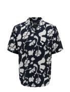 Onsdash Life Reg Visc Aop Ss Shirt Noos Tops Shirts Short-sleeved Navy ONLY & SONS