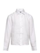 Linen-Lismore Shrt-Si-Sps Tops Shirts Long-sleeved Shirts White Ralph Lauren Kids