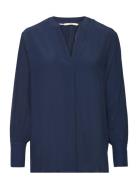 V-Neck Blouse, Lenzing™ Ecovero™ Tops Blouses Long-sleeved Navy Esprit Casual