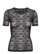Lace Monogram Short Sleeve Tops T-shirts & Tops Short-sleeved Black HAN Kjøbenhavn