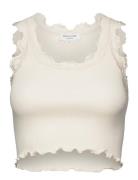 Silk Cropped Top W/ Lace Tops T-shirts & Tops Sleeveless White Rosemunde