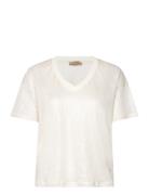 Mmcasa V-Ss Foil Tee Tops T-shirts & Tops Short-sleeved Cream MOS MOSH