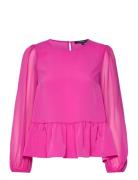 Crepe Light Georgett Peplum Tp Tops Blouses Long-sleeved Pink French Connection