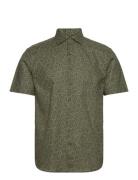Aop Linen/Cotton Shirt S/S Tops Shirts Short-sleeved Khaki Green Lindbergh