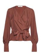 Cropped Wrap Blouse Tops Blouses Long-sleeved Brown IVY OAK